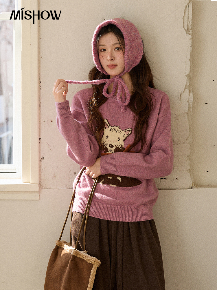 Winter Headband Fleece - MISHOW Women's Jacquard Dog Thick Sweater