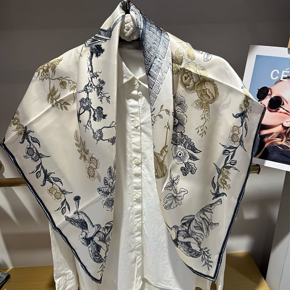[BYSIFA] Blue White 100% Silk  - Shawl Wrap Winter incelemesi ve fiyatı