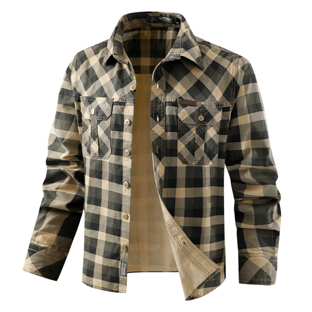 Spring Autumn Men's Cotton Pla - Flannel Shirt Lined incelemesi ve fiyatı