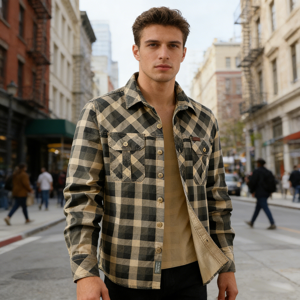 Spring Autumn Men's Cotton Pla - Flannel Shirt Lined incelemesi ve fiyatı
