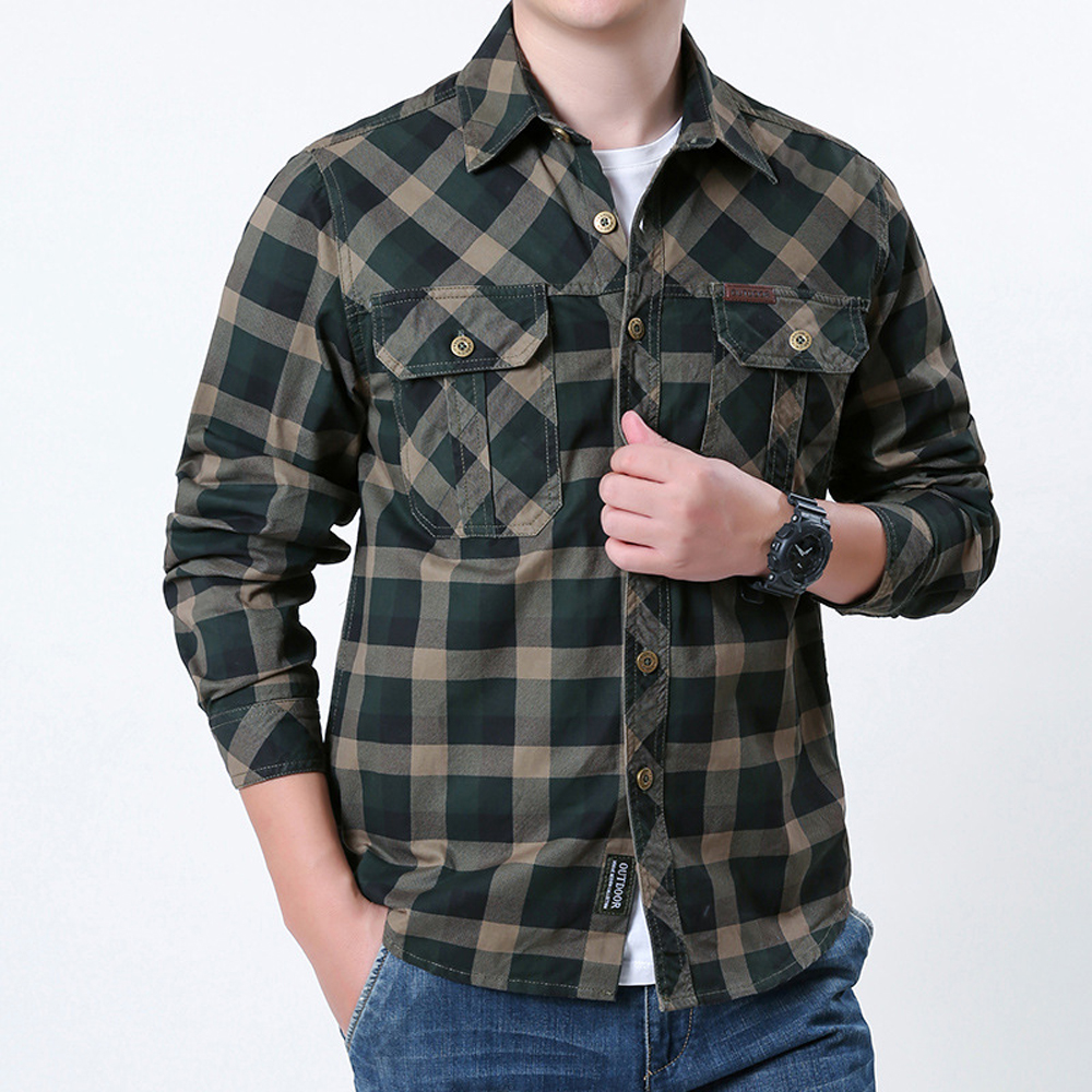 Spring Autumn Men's Cotton Pla - Flannel Shirt Lined incelemesi ve fiyatı